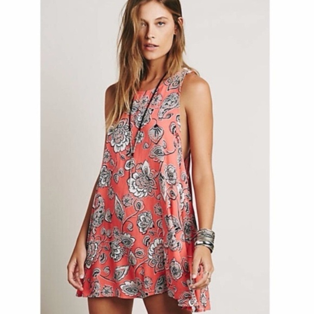 Free people | floral mini swing dress ~ Coral white